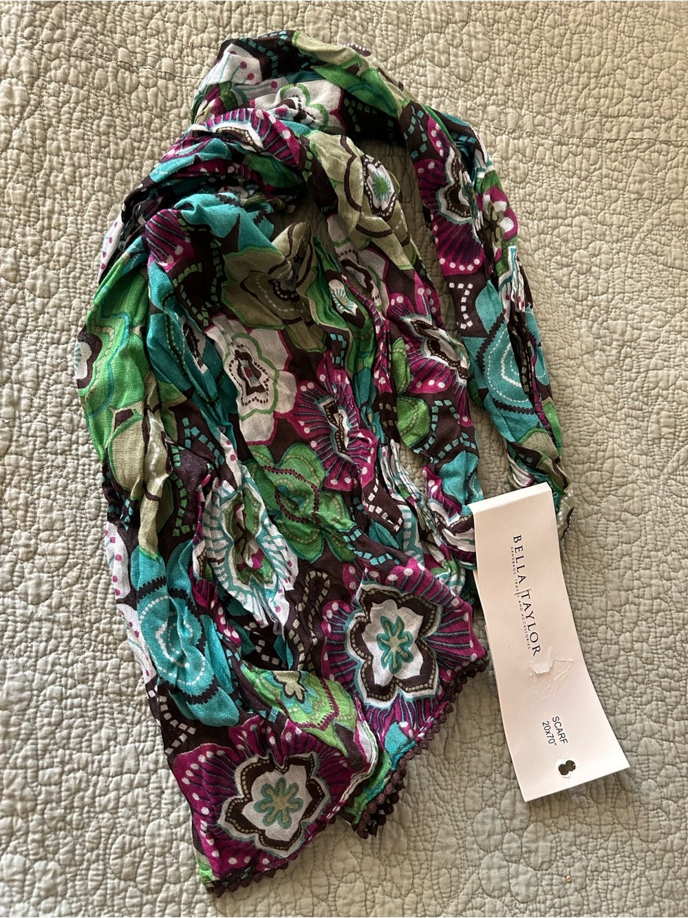 Bella Taylor Floral Scarf in Teal, Green & Magenta